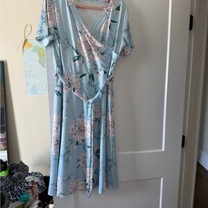 NEVER WORN Light Blue Floral Wrap Dress